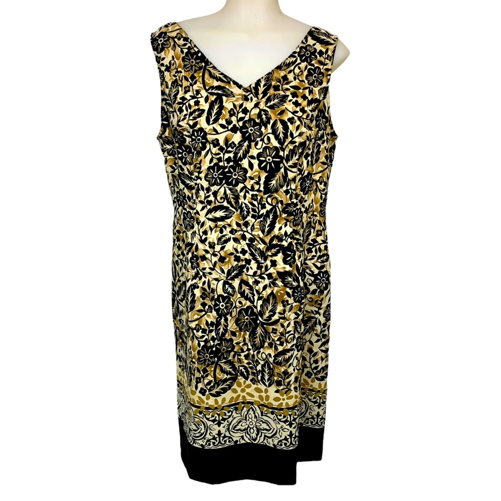 Vintage KATHY LEE Collection Dress Sleeveless Black Tan Zip-Back Size 10